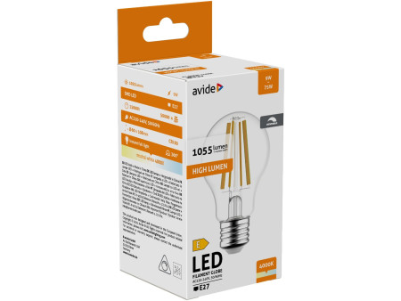 Avide LED Filament Κοινή 9W E27 360° Λευκό 4000K Υψηλής Φωτεινότητας Ντιμαριζόμενο | ATC | 15.001.0988