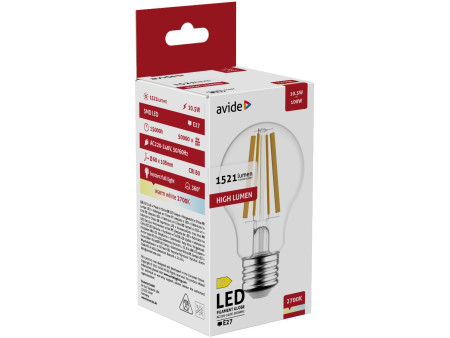 Avide LED Filament Κοινή 10.5W E27 A65 360° Θερμό 2700K Υψηλής Φωτεινότητας | ATC | 15.001.1009