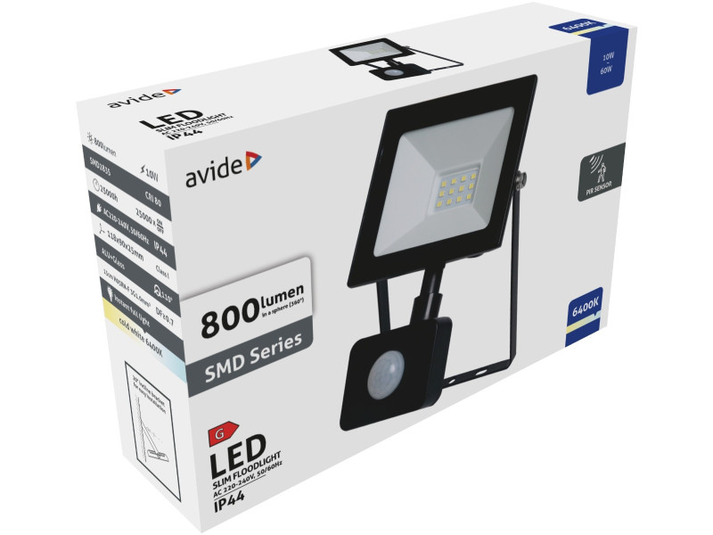 Avide LED Προβολέας Slim SMD 10W Ψυχρό 6400K Φωτοκύτταρο Value | ATC | 15.001.1648