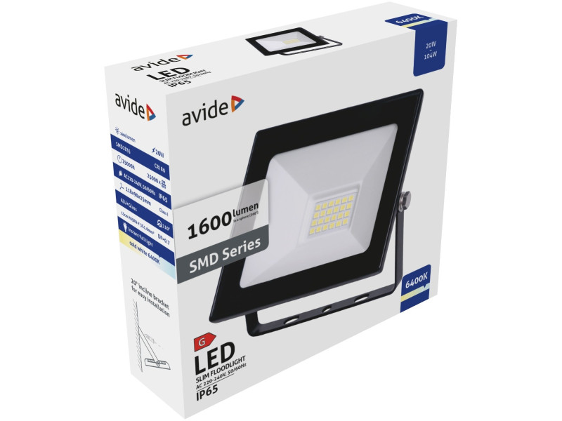 Avide LED Προβολέας Slim SMD 20W Ψυχρό 6400K Value | ATC | 15.001.1651