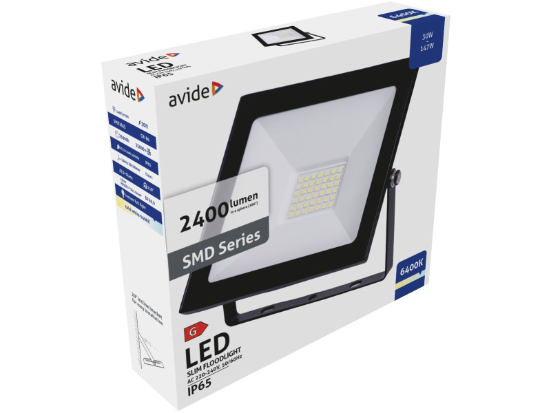 Avide LED Προβολέας Slim SMD 30W Ψυχρό 6400K Value | ATC | 15.001.1653