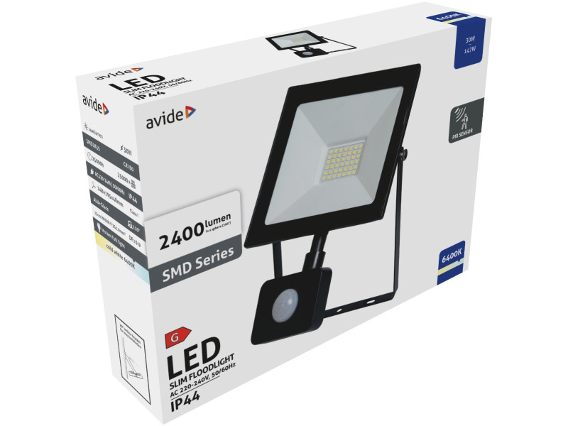 Avide LED Προβολέας Slim SMD 30W Ψυχρό 6400K Φωτοκύτταρο Value | ATC | 15.001.1654