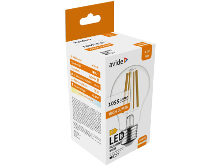 Avide LED Filament Κοινή 8.5W E27 Λευκό 4000K Υψηλής Φωτεινότητας | ATC | 15.001.1722