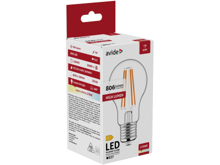 Avide LED Filament Κοινή 7W E27 Θερμό 2700K | ATC | 15.001.1311