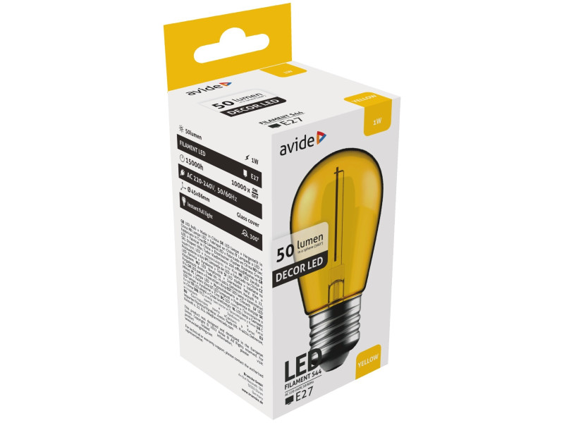 Avide LED Διακοσμητική Λάμπα Filament 1W E27 Κίτρινο | ATC | 15.001.1702