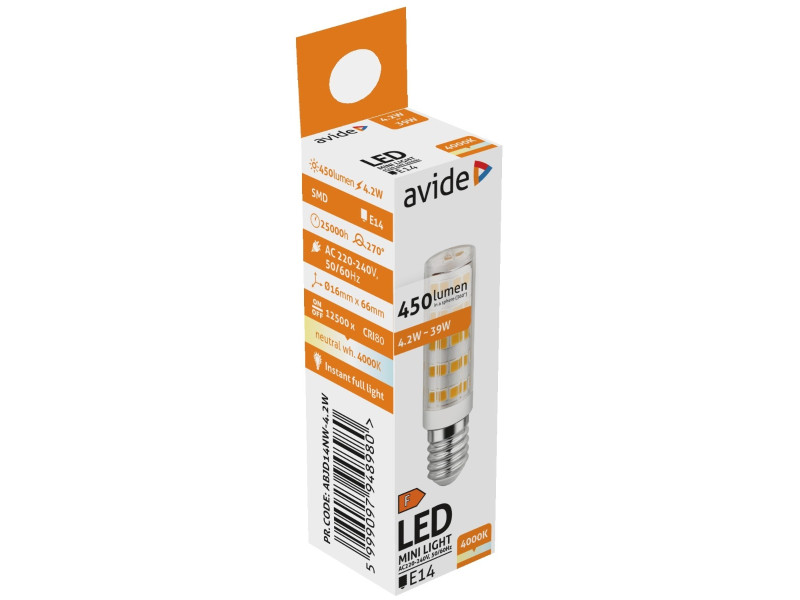 Avide LED 4.2W JD E14 220° Λευκό 4000K | ATC | 15.001.1713