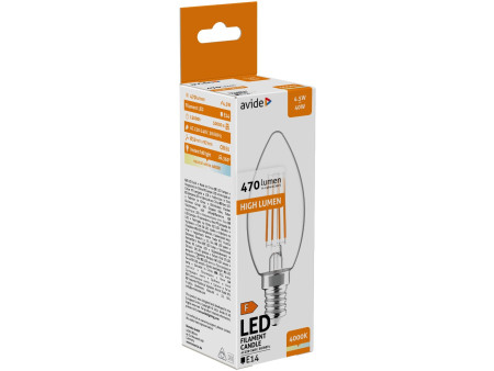 Avide LED Filament Κερί 4.5W E14 Λευκό 4000K | ATC | 15.001.1717