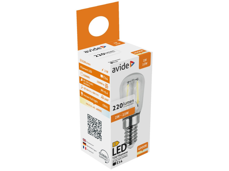 Avide LED Filament T26 2W E14 Λευκό 4000K | ATC | 15.001.1736