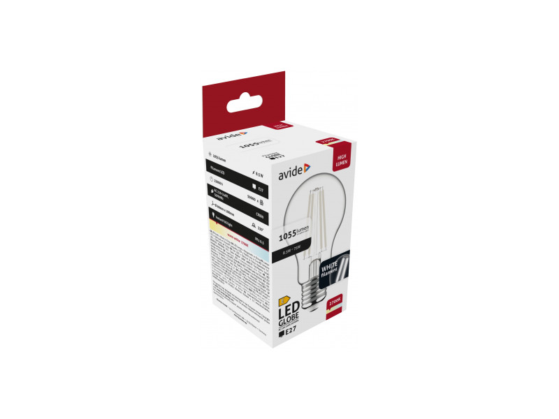 Avide LED White Filament Globe 8.5W E27 WW 2700K | ATC | 15.001.2056