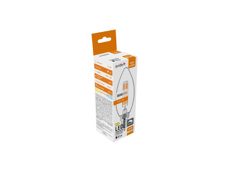 Avide LED Filament Candle 5.9W E14 NW 4000K Dimmable | ATC | 15.001.2070