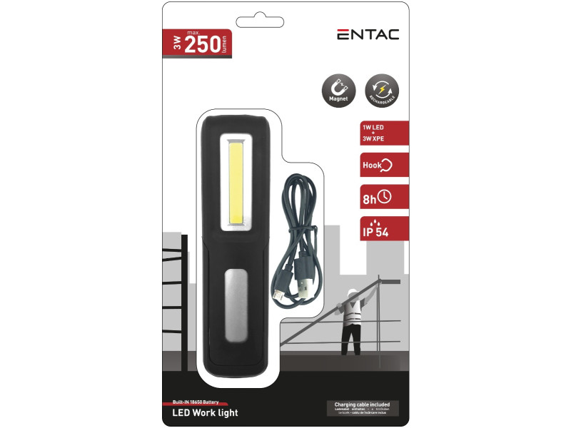 Entac Φακός Εργασίας Επαναφορτιζόμενος 1W LED + 3W XPE | ATC | 15.007.0271