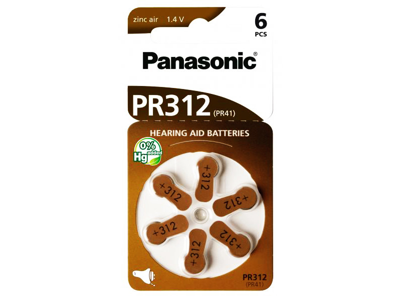 PANASONIC μπαταρίες ακουστικών βαρηκοΐας PR312, mercury free, 1.4V, 6τμχ