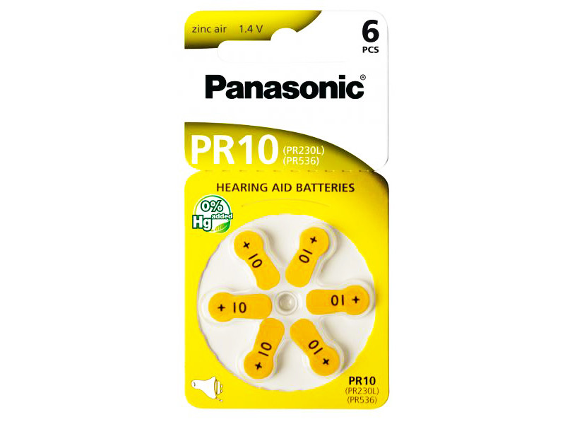 PANASONIC μπαταρίες ακουστικών βαρηκοΐας PR10, mercury free, 1.4V, 6τμχ