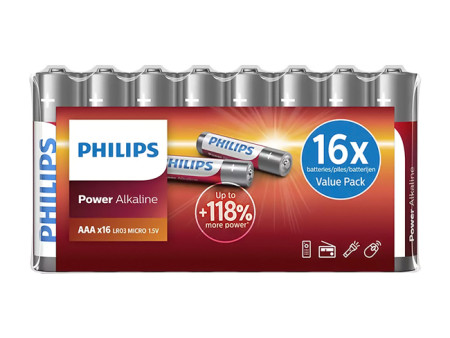 PHILIPS Power αλκαλικές μπαταρίες LR03P16F/10, AAA LR03 1.5V, 16τμχ