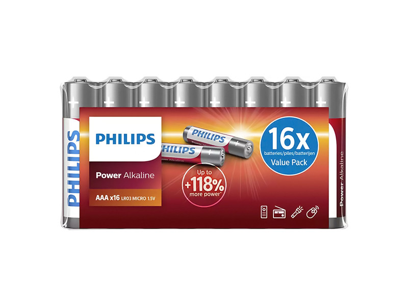 PHILIPS Power αλκαλικές μπαταρίες LR03P16F/10, AAA LR03 1.5V, 16τμχ