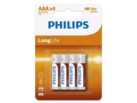 PHILIPS LongLife Zinc chloride μπαταρίες R03L4B/10 AAA R03 Micro, 4τμχ