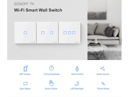 SONOFF smart διακόπτης ΤΧ-T2EU1C, αφής, Wi-Fi, μονός, λευκός