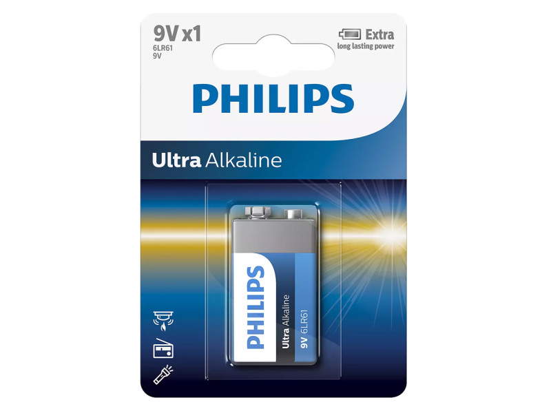 PHILIPS Ultra αλκαλική μπαταρία 6LR61E1B/10, 6LR61 9V, 1τμχ