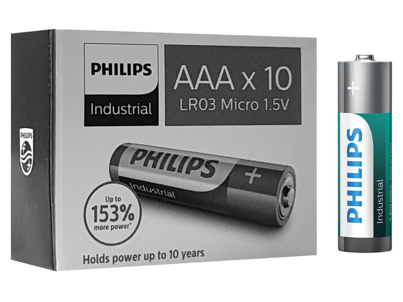 PHILIPS Industrial αλκαλικές μπαταρίες LR03I10C/10, AAA LR03 1.5V, 10τμχ