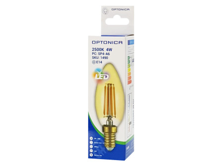 OPTONICA LED λάμπα Candle C35 Filament 1490, 4W, 2500K, E14, 400lm