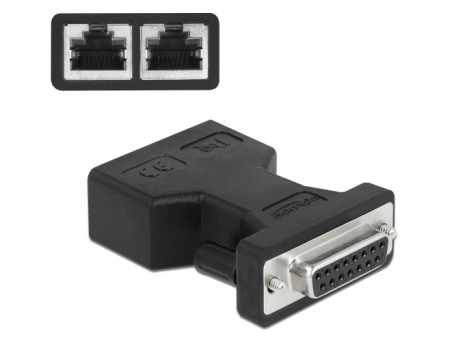 DELOCK αντάπτορας D-Sub 15 Pin σε 2x RJ45 66806, μαύρος