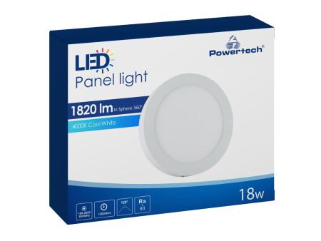 POWERTECH LED panel PAN-0002, 18W, Φ 22.5cm, 4000K, 1820lm, λευκό