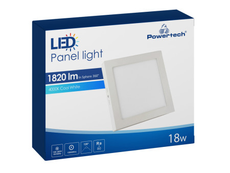 POWERTECH LED panel PAN-0004, 18W, 22.5 x 2.8cm, 4000K, 1820lm, λευκό