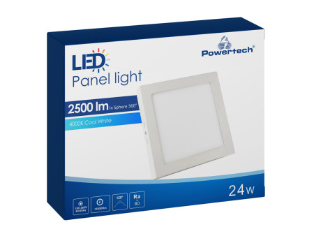 POWERTECH LED panel PAN-0005, 24W, 28.5 x 2.8cm, 4000K, 2500lm, λευκό