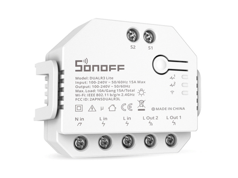 SONOFF smart διακόπτης DUALR3 Lite, 2-Gang, Wi-Fi, 15A, λευκός