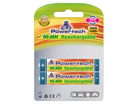 POWERTECH επαναφορτιζόμενη μπαταρία PT-159 1000mAh, AAΑ (R03), 2 τμχ