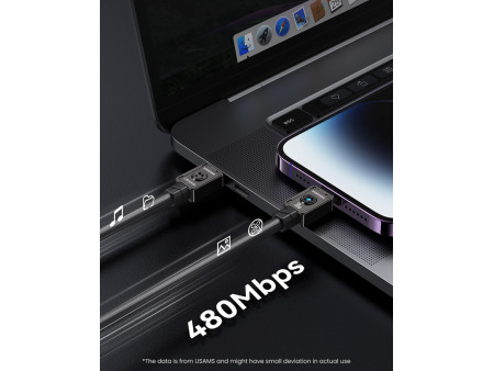 USAMS καλώδιο Lightning σε USB-C US-SJ685, 30W, 480Mbps, 1.2m, μαύρο