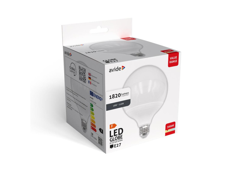 Avide Value LED G120 SMD Globe Opal E27 18W WW 3000K | ATC | 15.001.2124
