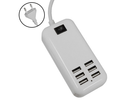 Φορτιστής USB 6 Θέσεων με ON / OFF Διακόπτη 4A 20 Watt 5V DC Λευκός GloboStar 69998