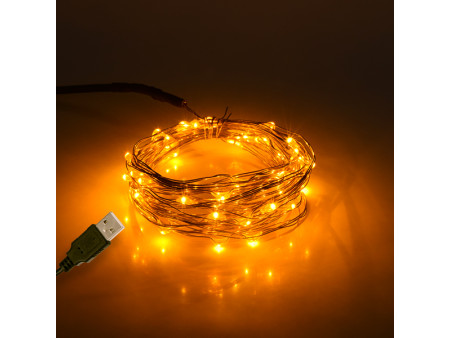 GloboStar®  79711 Διακοσμητική Γιρλάντα 5 Μέτρων 50 LED USB 5 Volt 3 Watt με Χάλκινο Συρμάτινο Καλώδιο Θερμό Λευκό 1600K