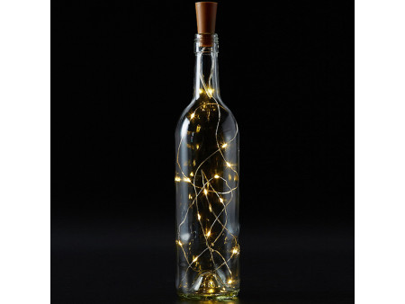 79790 Διακοσμητική Γιρλάντα 20 LED με Ασημένιο Συρμάτινο Καλώδιο 2 Μέτρων Μπαταρίας για Μπουκάλια Θερμό Λευκό 3000K