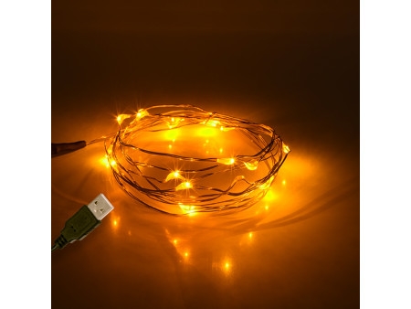 GLOBOSTAR® STRINGLIGHT 79710 Γιρλάντα 2m 20 LED 1.2W 60lm 360° DC 5V με USB 2.0 IP20 Ultra Θερμό Λευκό 2200Κ Dimmable - Χάλκινο 