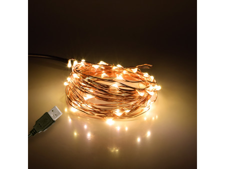 79721 Διακοσμητική Γιρλάντα 5 Μέτρων 50 LED USB 5 Volt 3 Watt με Χάλκινο Συρμάτινο Καλώδιο Θερμό Λευκό 3000K