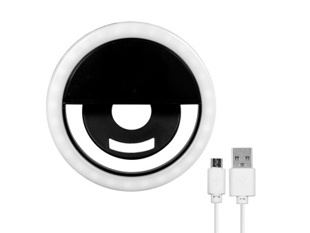 GloboStar® 79043 Selfie Ring Light LED SMD 2W 200 lm Μαύρο Σώμα με Ενσωματωμένη Επαναφορτιζόμενη Μπαταρία 500mAh & Καλώδιο Φόρτι