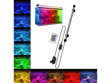 GloboStar® 79672 Φωτιστικό Ενυδρείου 38cm LED 7.3W 180° AC 230V Αδιάβροχο IP68 με Ασύρματο Χειριστήριο IR Πολύχρωμο RGB
