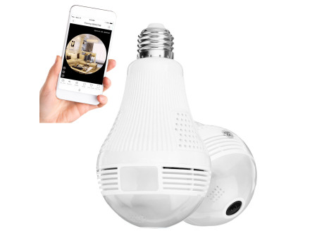 GloboStar® 76073 WIFI 2.4G IP CAMERA 2.0MP 1080P - Έξυπνη Κρυφή IP Κάμερα WiFi 1080P Fish Eye 360° 3W LED σε Σχήμα Λάμπας με Ντο