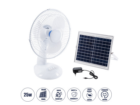 GloboStar® SOLARI-FAN 85354 Solar Fan Αυτόνομος Ηλιακός Επιτραπέζιος Ανεμιστήρας 25W 2 Λειτουργιών Ρεύματος με AC 220-240V ή με 