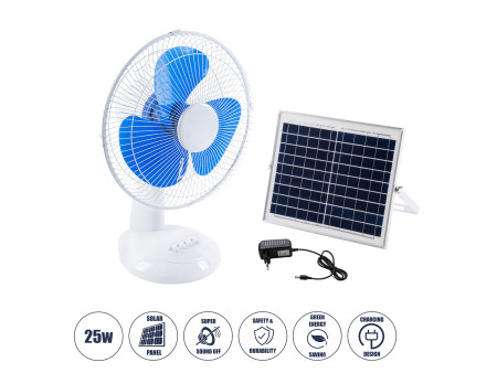 GloboStar® SOLARI-FAN 85353 Solar Fan Αυτόνομος Ηλιακός Επιτραπέζιος Ανεμιστήρας 25W 2 Λειτουργιών Ρεύματος με AC 220-240V ή με 