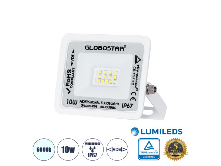 GLOBOSTAR® ATLAS 61404 Προβολέας LED 10W 1250lm 120° AC 220-240V Αδιάβροχο IP67 Ψυχρό Λευκό 6000K - Lumileds SMD Chip - TÜV Rhei