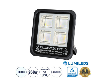 GLOBOSTAR® TITAN 61434 Προβολέας για Γήπεδα Tennis & Ποδοσφαίρου 5x5 LED 260W 32500lm 60°x90° AC 220-240V Αδιάβροχο IP67 Φυσικό 