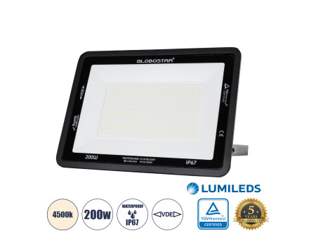 GLOBOSTAR® ATLAS 61432 Προβολέας LED 200W 24000lm 120° AC 220-240V Αδιάβροχο IP67 Φυσικό Λευκό 4500K - Lumileds SMD Chip - TÜV R