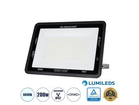 GLOBOSTAR® ATLAS 61431 Προβολέας LED 200W 25000lm 120° AC 220-240V Αδιάβροχο IP67 Ψυχρό Λευκό 6000K - Lumileds SMD Chip - TÜV Rh