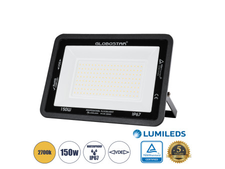 GLOBOSTAR® ATLAS 61430 Προβολέας LED 150W 17250lm 120° AC 220-240V Αδιάβροχο IP67 Θερμό Λευκό 2700K - Lumileds SMD Chip - TÜV Rh
