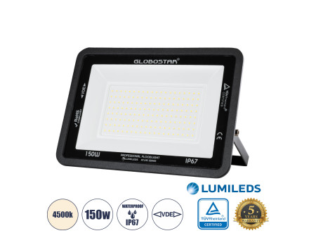 GLOBOSTAR® ATLAS 61429 Προβολέας LED 150W 18000lm 120° AC 220-240V Αδιάβροχο IP67 Φυσικό Λευκό Ματ 4500K - Lumileds SMD Chip - T
