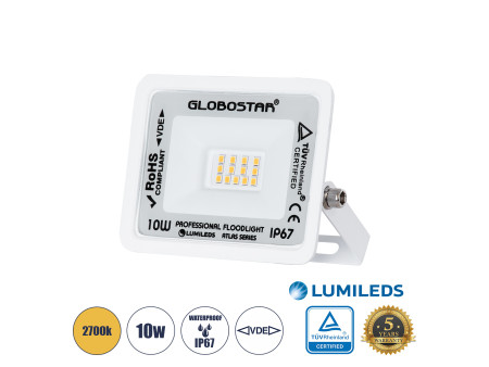 GLOBOSTAR® ATLAS 61406 Προβολέας LED 10W 1150lm 120° AC 220-240V Αδιάβροχο IP67 Θερμό Λευκό 2700K - Lumileds SMD Chip - TÜV Rhei
