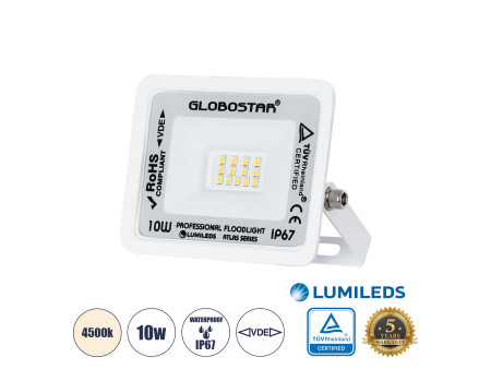 GLOBOSTAR® ATLAS 61405 Προβολέας LED 10W 1200lm 120° AC 220-240V Αδιάβροχο IP67 Φυσικό Λευκό 4500K - Lumileds SMD Chip - TÜV Rhe